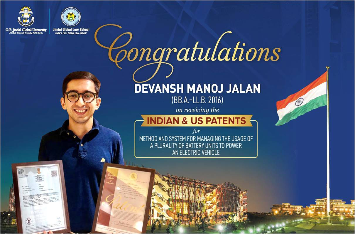 Devansh Jalan Of O.P. Jindal Global University Becomes First Indian Law Student To Have Received US & Indian Patents