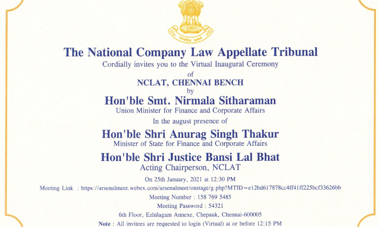 Inauguration Of NCLAT, Chennai Bench By Union Minister Smt. Nirmala Sitharaman [25th January 2021]