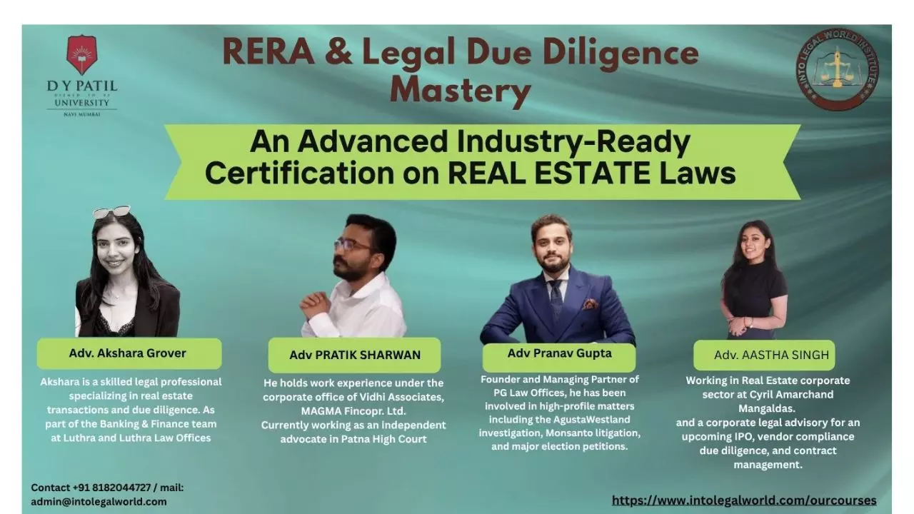 [Advt.] RERA & Legal Due Diligence Mastery: Advanced Industry-Ready Certification On REAL ESTATE Laws